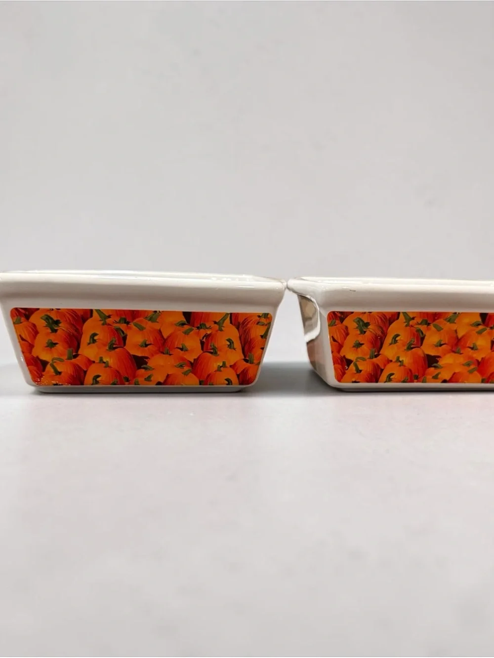 White Ceramic Ramekin Set with Orange Floral Border - Set of 2